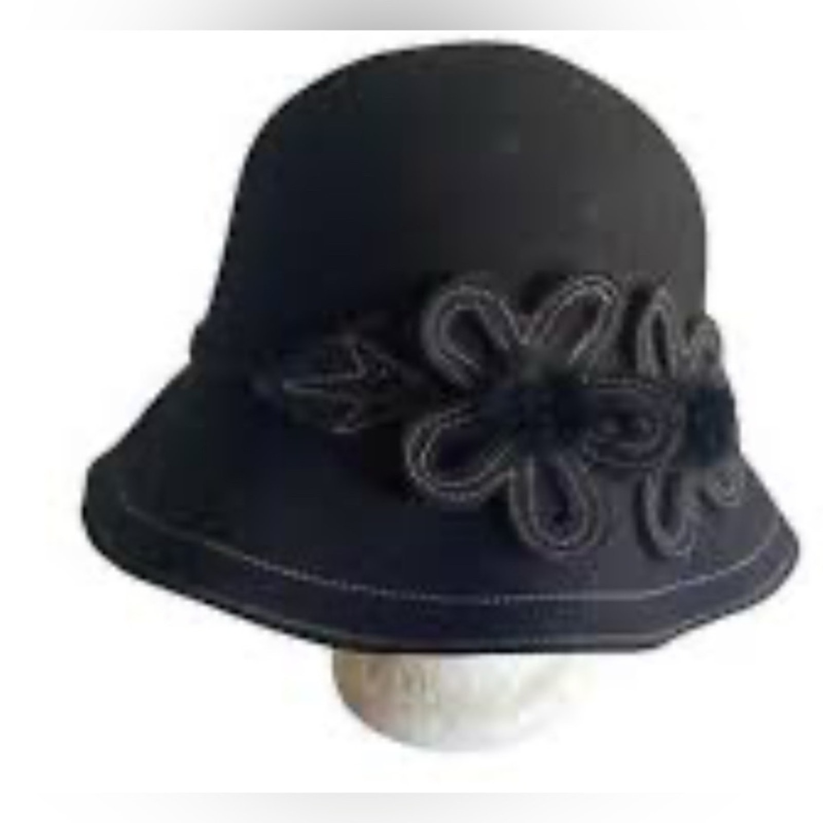 Women's Scala Collezione Black Wool Felt Cloche Hat One Size 100% Wool